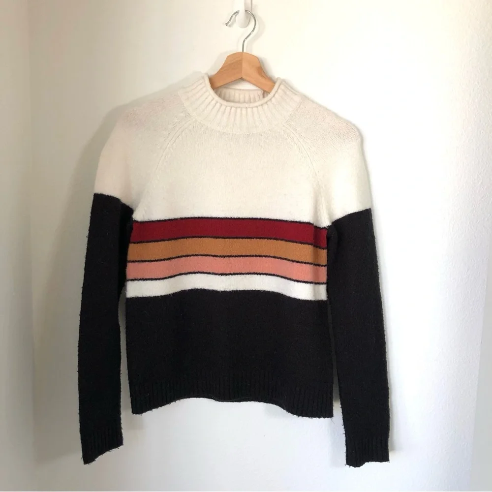 Saltwater Luxe Jane Sweater XS Colorblock Striped Mock Neck Knit